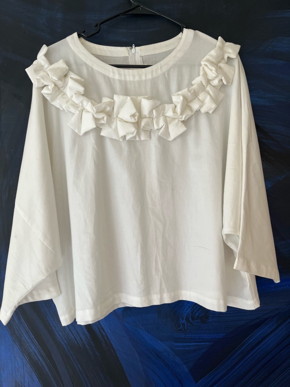 Comme des Garcons White Ruffle-Neck Blouse 100% Cotton